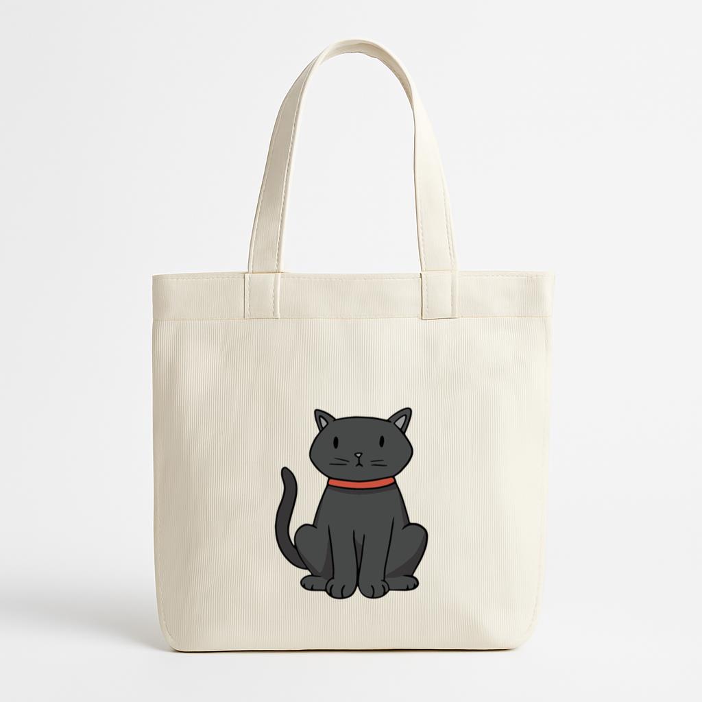 Cartoon Black Cat Sitting Canvas Tote Bag