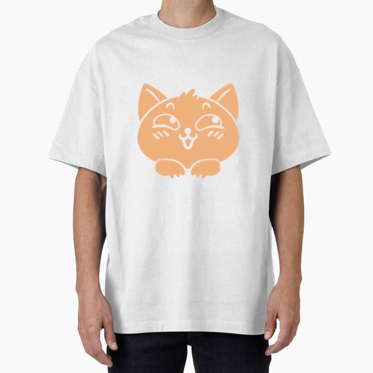 Cartoon Cat With Its Eyes Wide Open Oversized T-Shirt