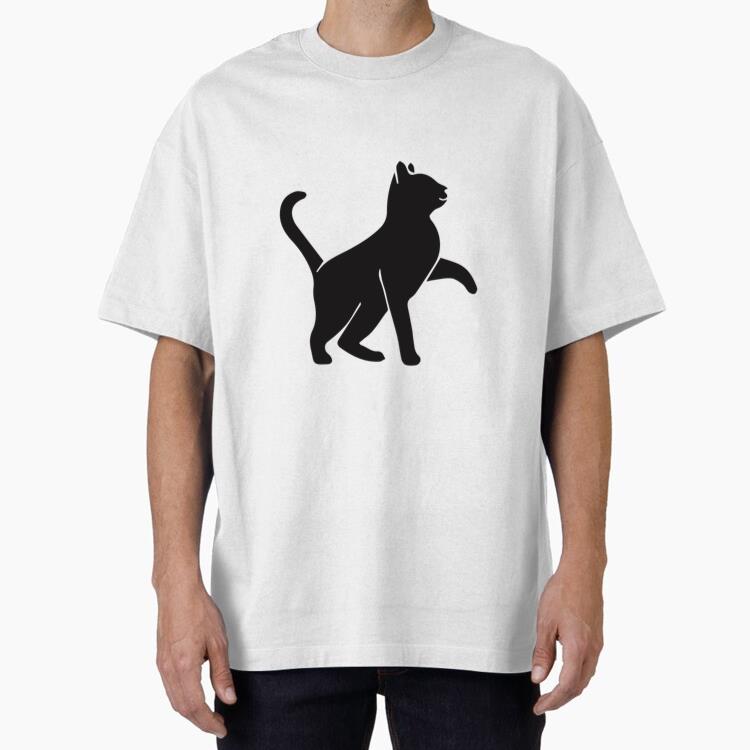 Cat Looking Up Silhouette Cat Oversized T-Shirt