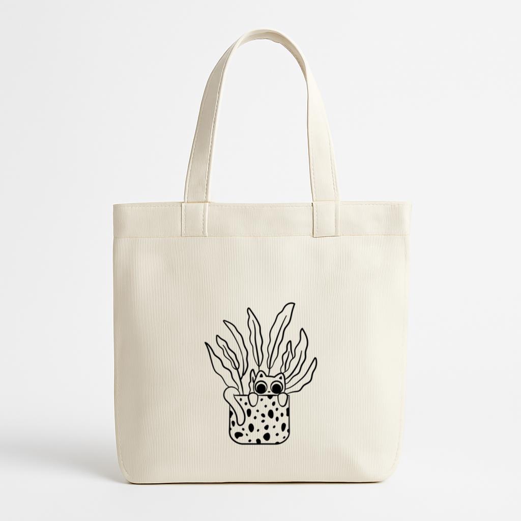 Cat Peeking From Patterned Pot Canvas Tote Bag