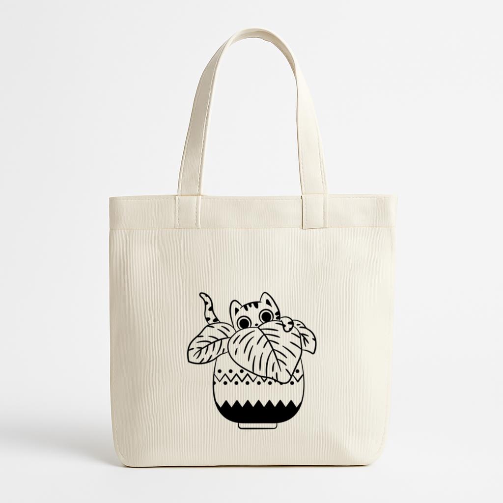 Cat Peeking From Tropical Plant Canvas Tote Bag
