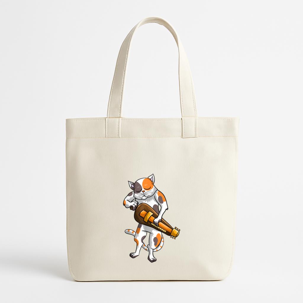Cat Playing Hurdy Gurdy Musician Canvas Tote Bag