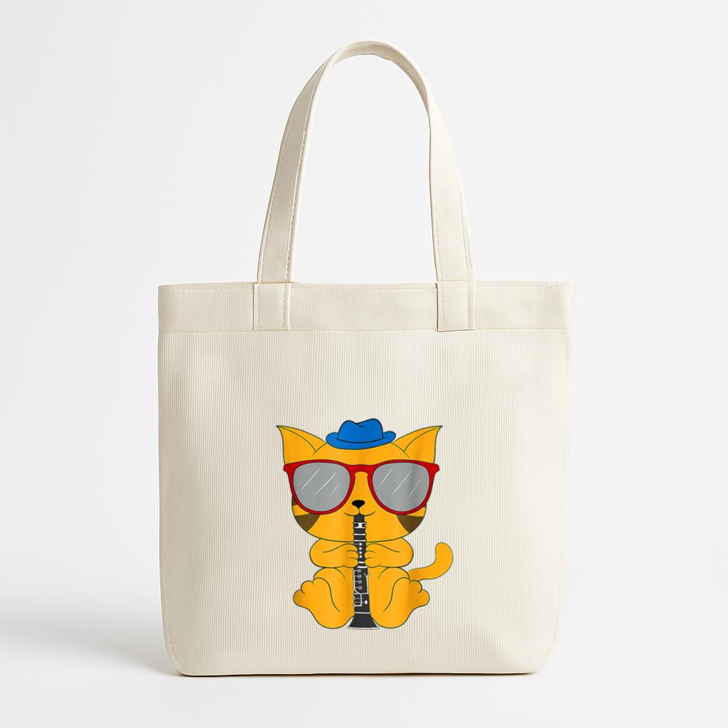 Cat Wearing Sunglasses Playi Oboe Clarinet Instrument Canvas Tote Bag