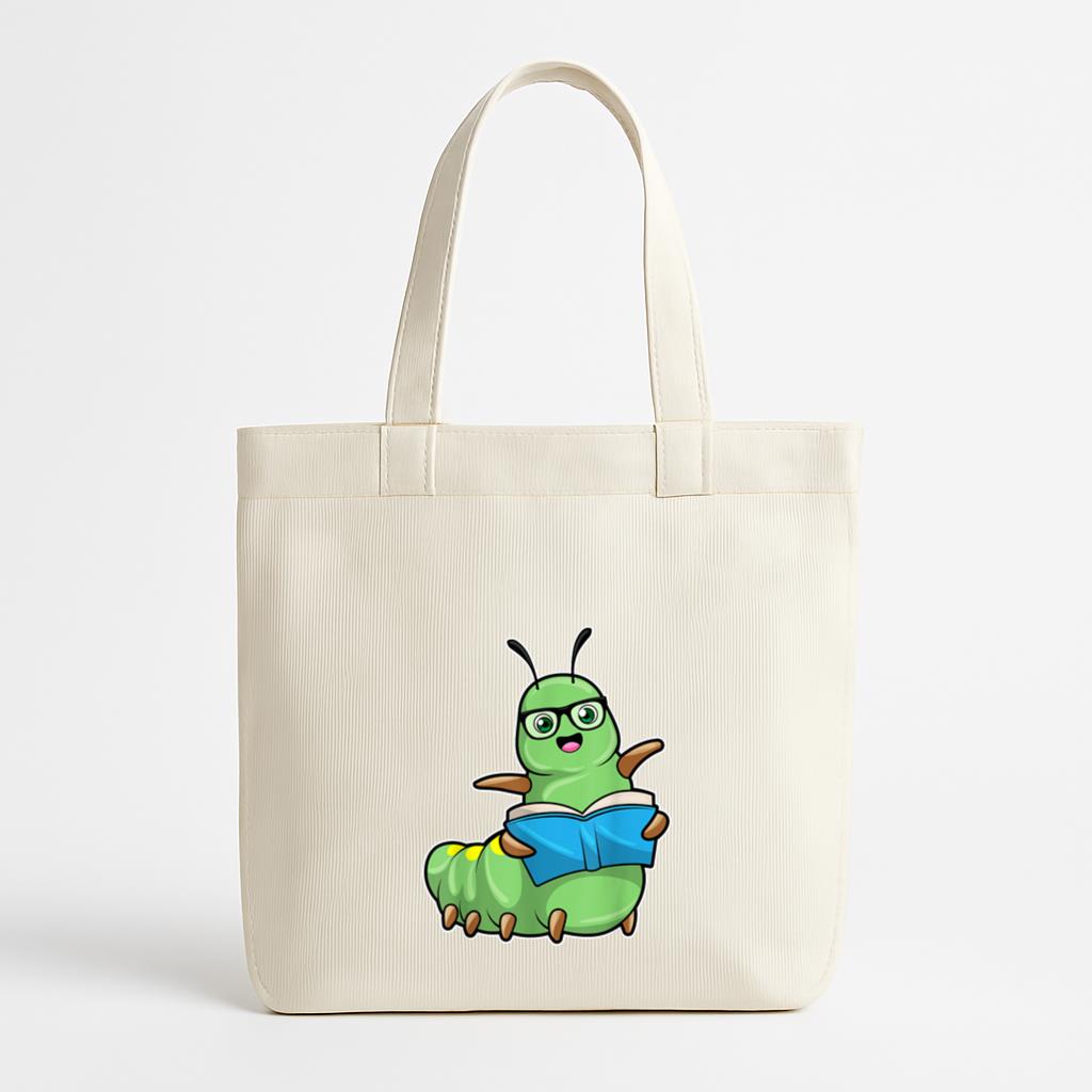 Caterpillar Nerd Book Canvas Tote Bag