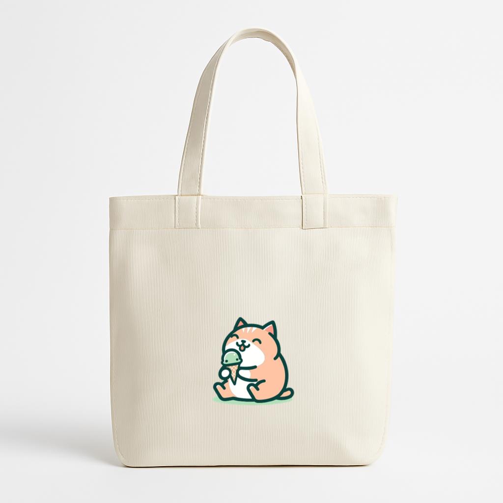 Cute Cartoon Cat Eating Ice Cream T Shirt Design Canvas Tote Bag