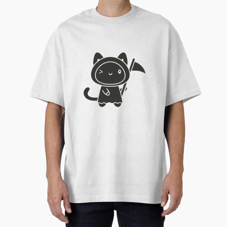 Cute Cartoon Cat Holding A Scythe Oversized T-Shirt