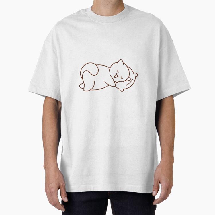 Cute Cat Sleeping Simple Stroke Animal Oversized T-Shirt