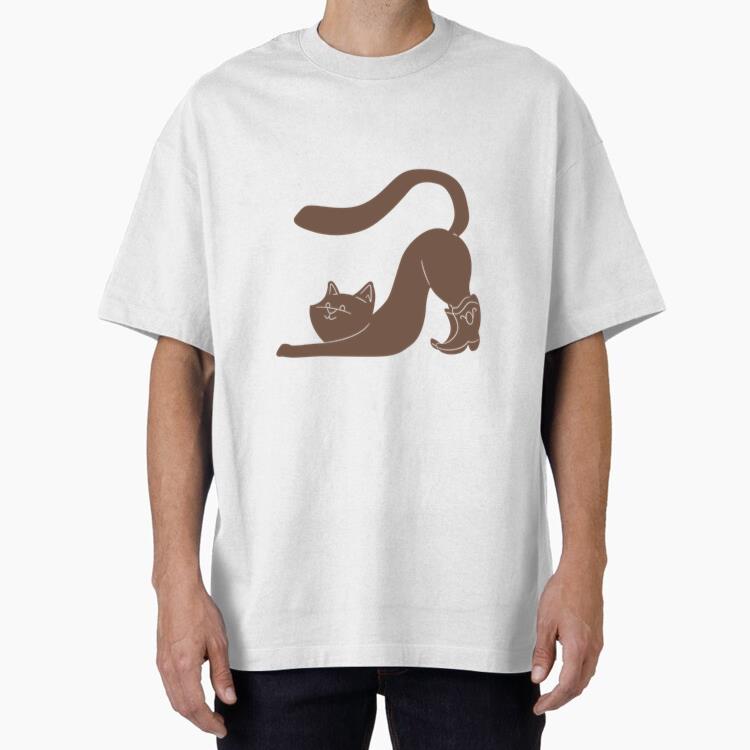 Cute Cat Wearing Cowboy Boots Designs Oversized T-Shirt