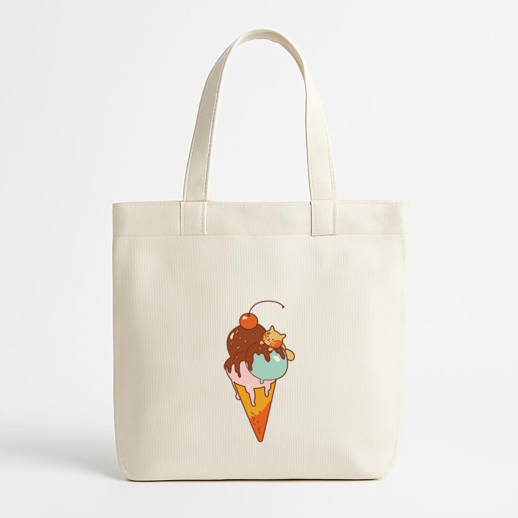Cute Ice Cream Cat Canvas Tote Bag