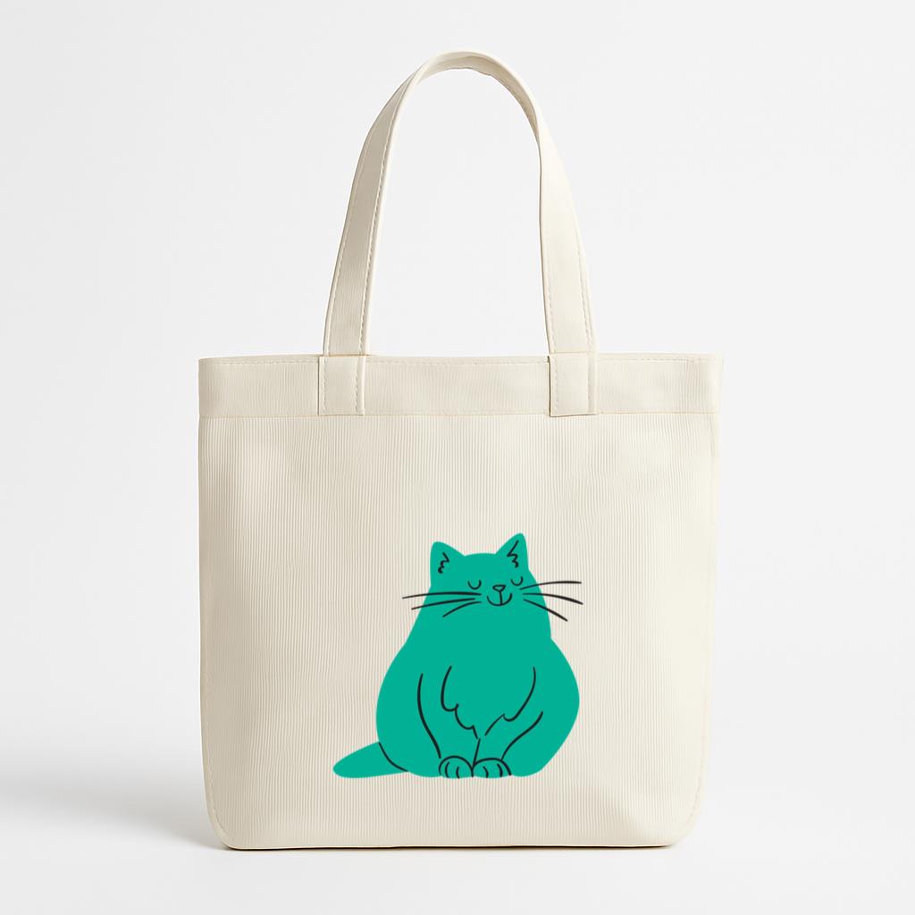 Flat Smiling Green Cat Sitting Canvas Tote Bag