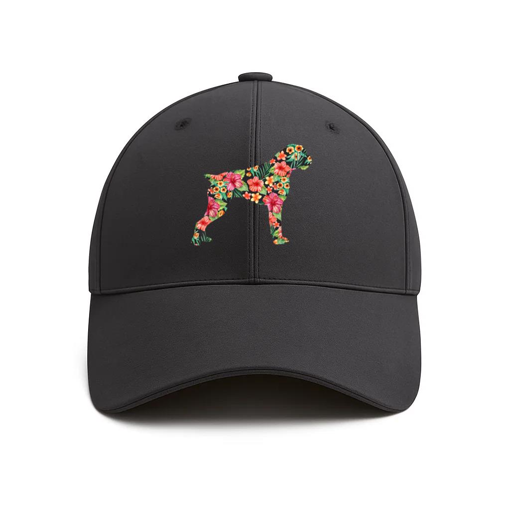 Flower Funny Dog Silhouette Floral Cotton Baseball Hat