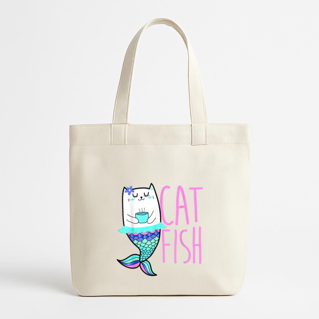 Funny Catfish With Coffee Cup Canvas Tote Bag