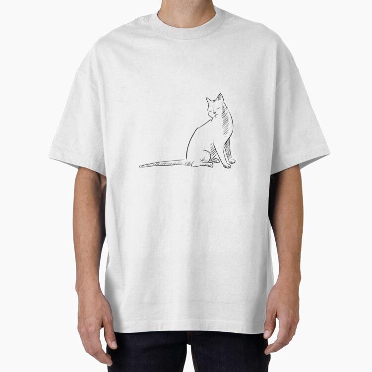 Hand Drawn Sitting Cat Oversized T-Shirt