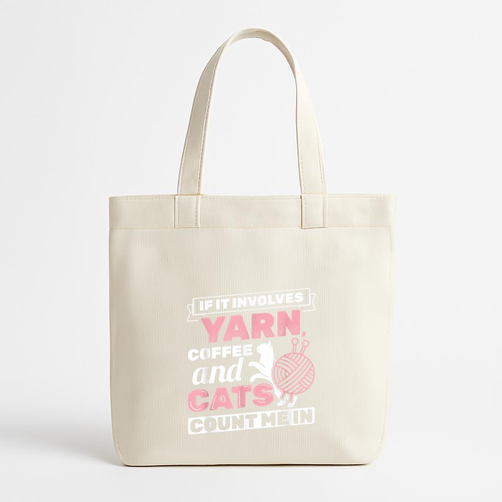 If It Involves Yarn Coffee Cats Canvas Tote Bag