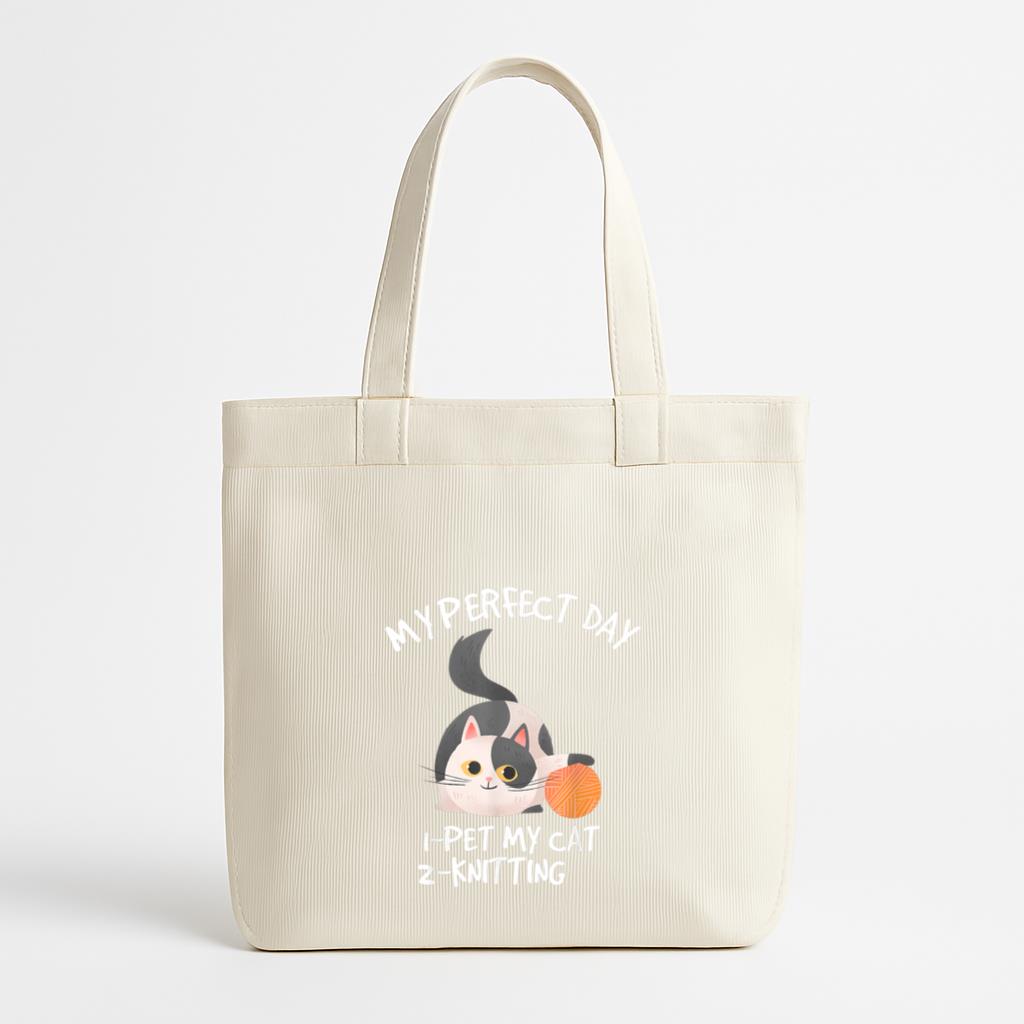 Knitting Crochet Lover Yarn And Cat Canvas Tote Bag