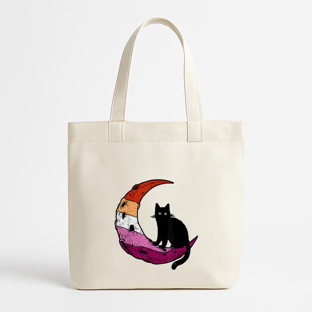 Lesbian Moon Space Cat Pride Flag,LGBT Canvas Tote Bag