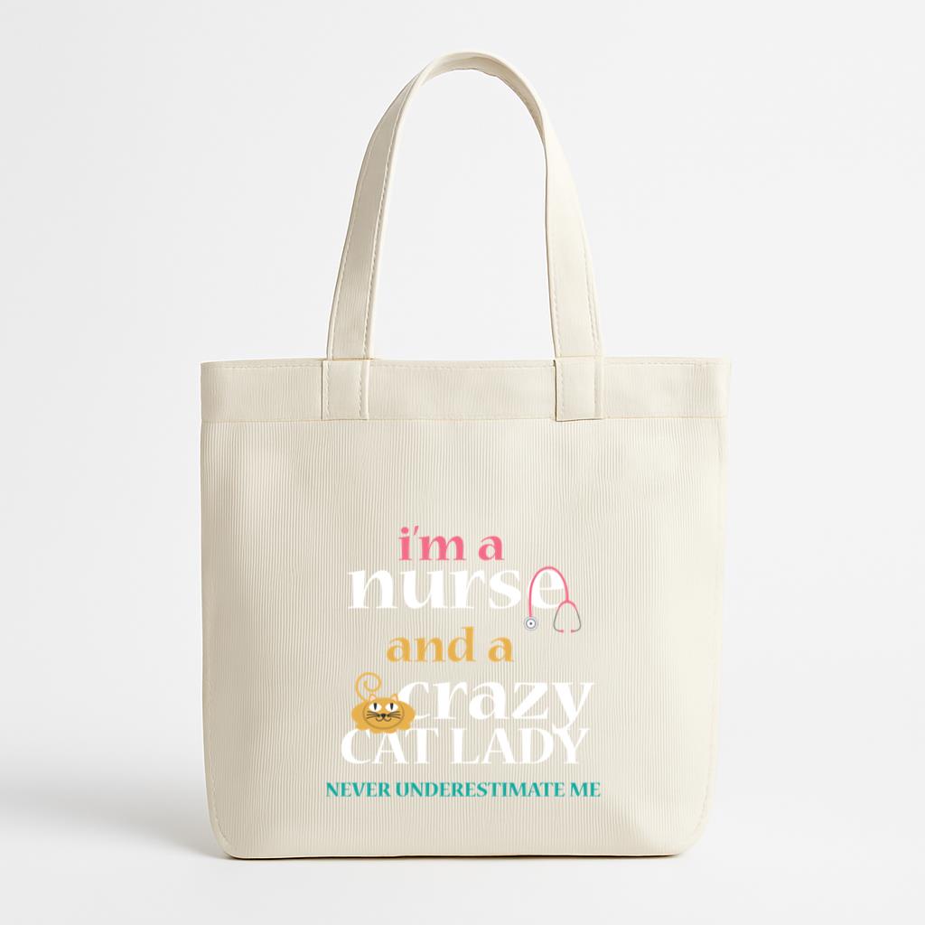 Nurse Crazy Cat Lady Funny Canvas Tote Bag