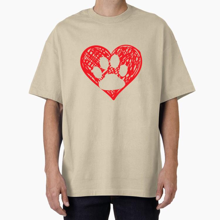 Paw Heart Love Dog Oversized T-Shirt