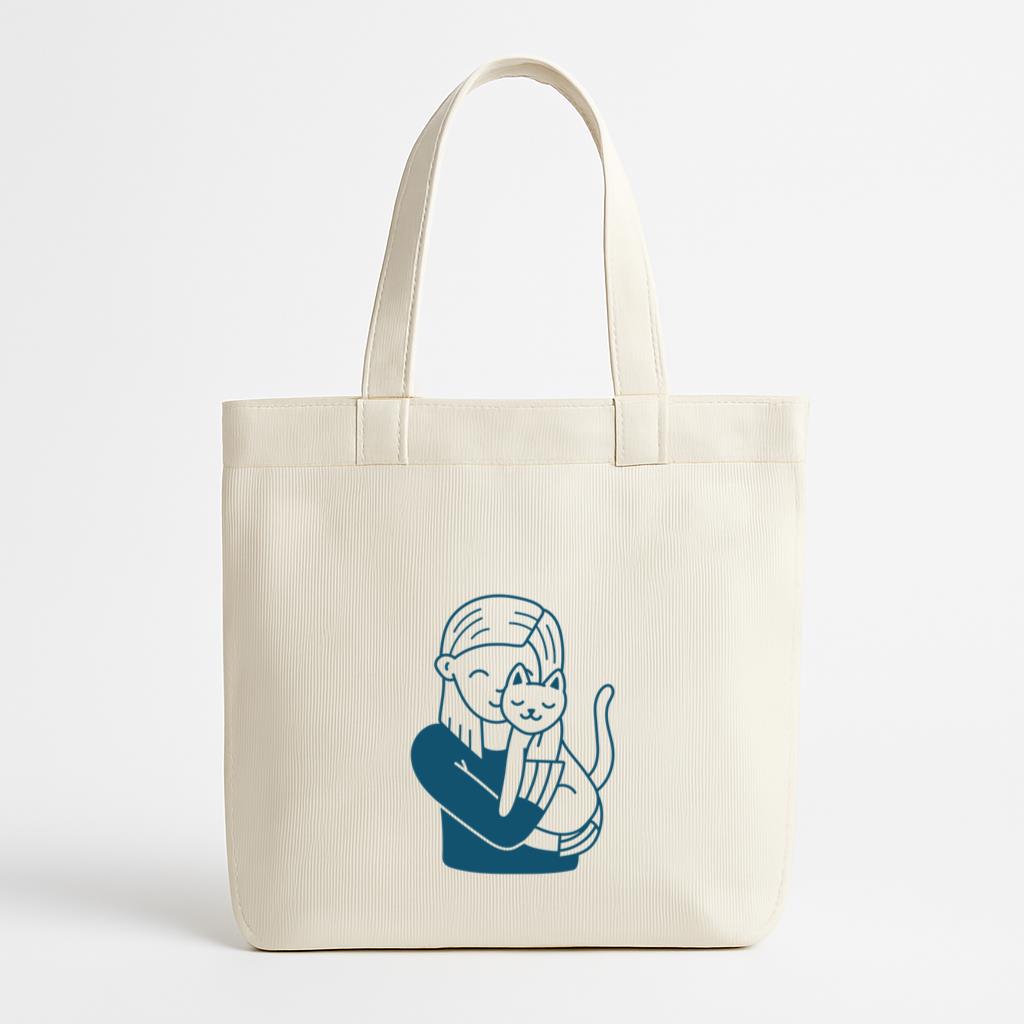 Playful Cat And Owner Illustration Design Canvas Tote Bag
