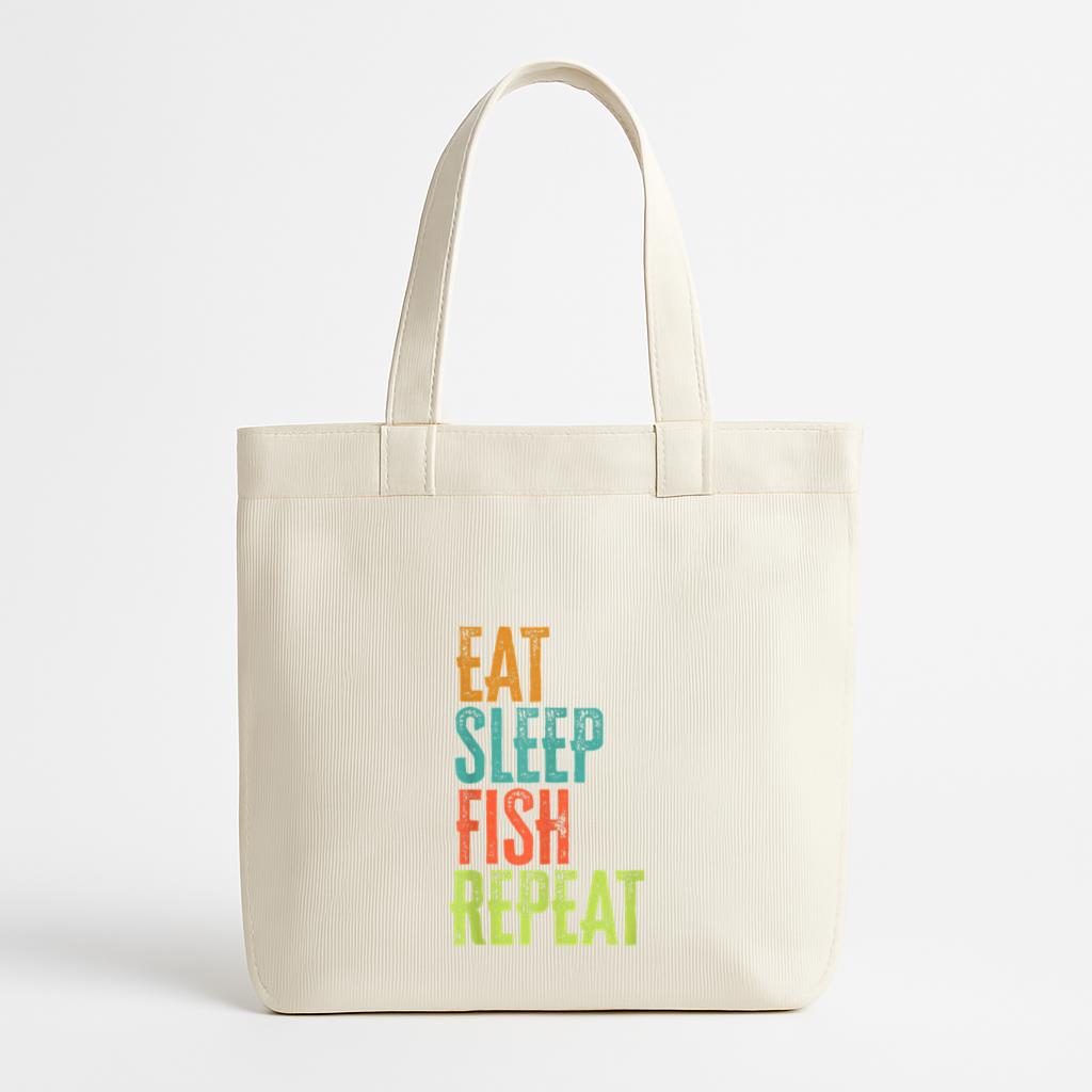 Retro Eat Sleep Fish Repeat Rod Catch Canvas Tote Bag