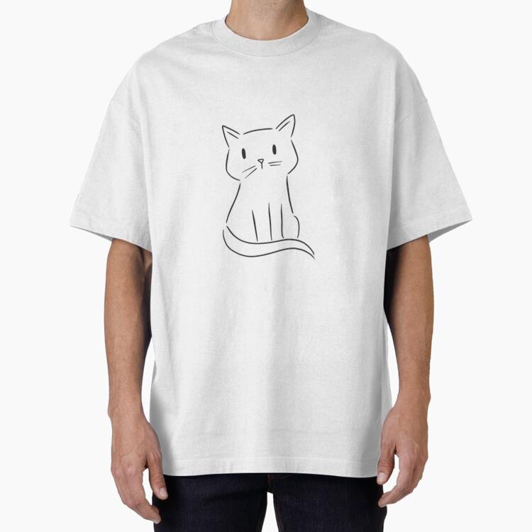 Simple Linear Cat Oversized T-Shirt