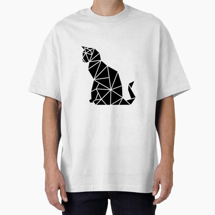 Sitting Profile Polygonal Cut Out Cat Oversized T-Shirt