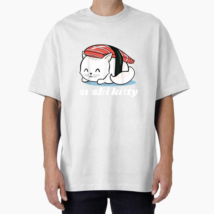 Sushi Kitty Kawaii Sleeping Sushi Cat Oversized T-Shirt