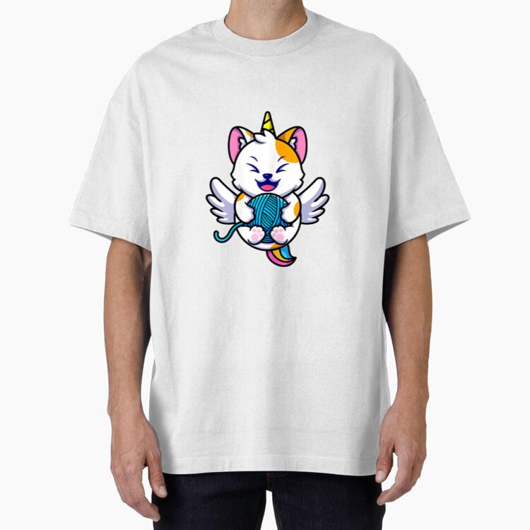Unicorn Cat Yarn Oversized T-Shirt