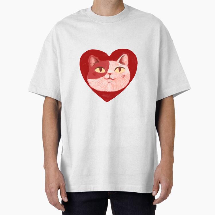 Valentines Day Cat Oversized T-Shirt