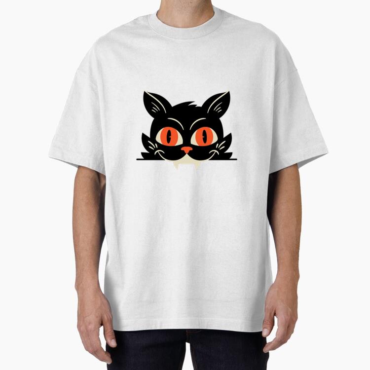 Vampire Black Cat With Orange Eyes Oversized T-Shirt