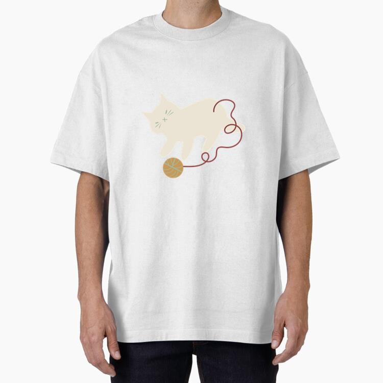 White Cat Flat Playing Oversized T-Shirt