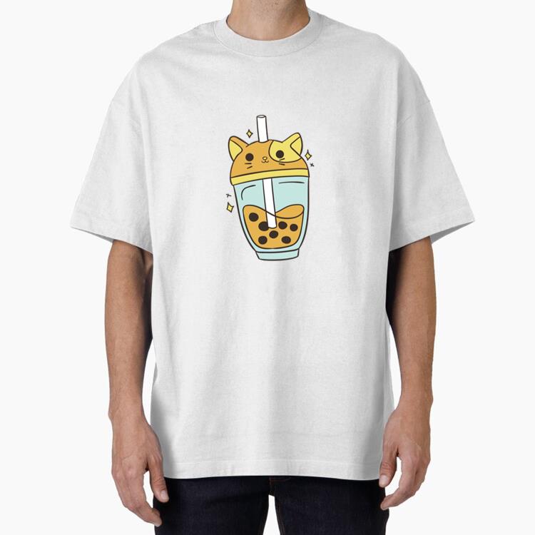 Yellow Cat Boba Tea Cute Oversized T-Shirt