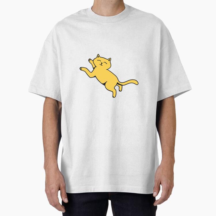Yellow Cat Jumping Oversized T-Shirt